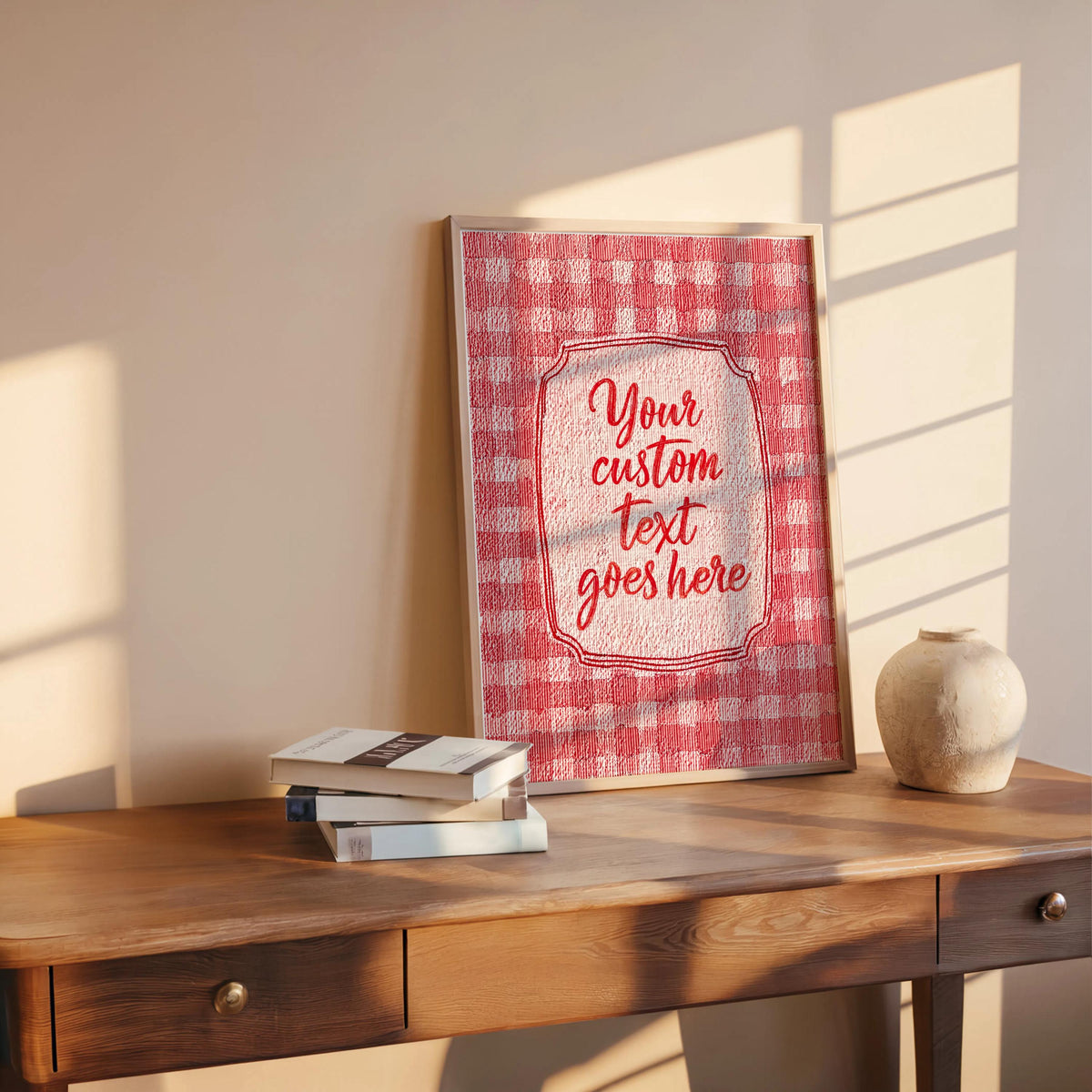 Personalized Gingham Quote Wall Art: Custom Text Print, Retro Typography, Dopamine Decor, it feels so good, how lucky are we, fun & games