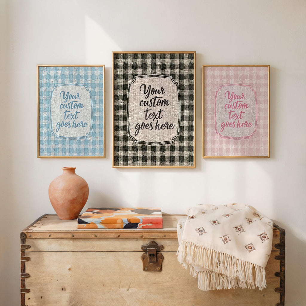 Personalized Gingham Quote Wall Art: Custom Text Print, Retro Typography, Dopamine Decor, it feels so good, how lucky are we, fun & games