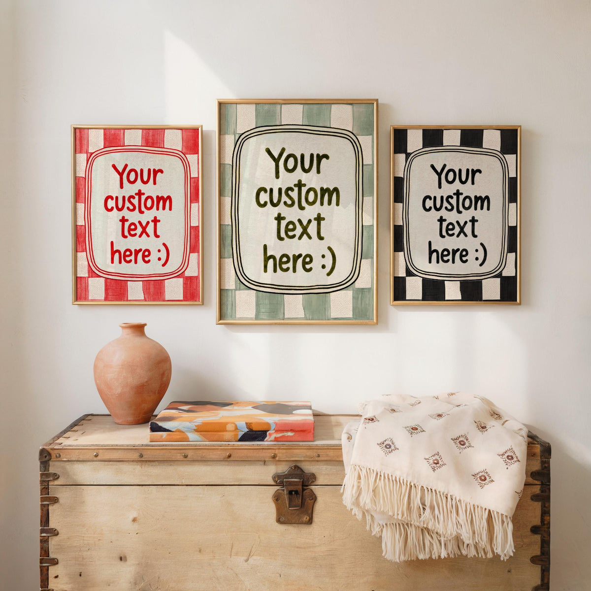 Custom Checkered Typography Poster: Personalized Text Wall Art, Gingham Custom Quote Print, How Lucky Are We, Fun & Games, It Feels So Good