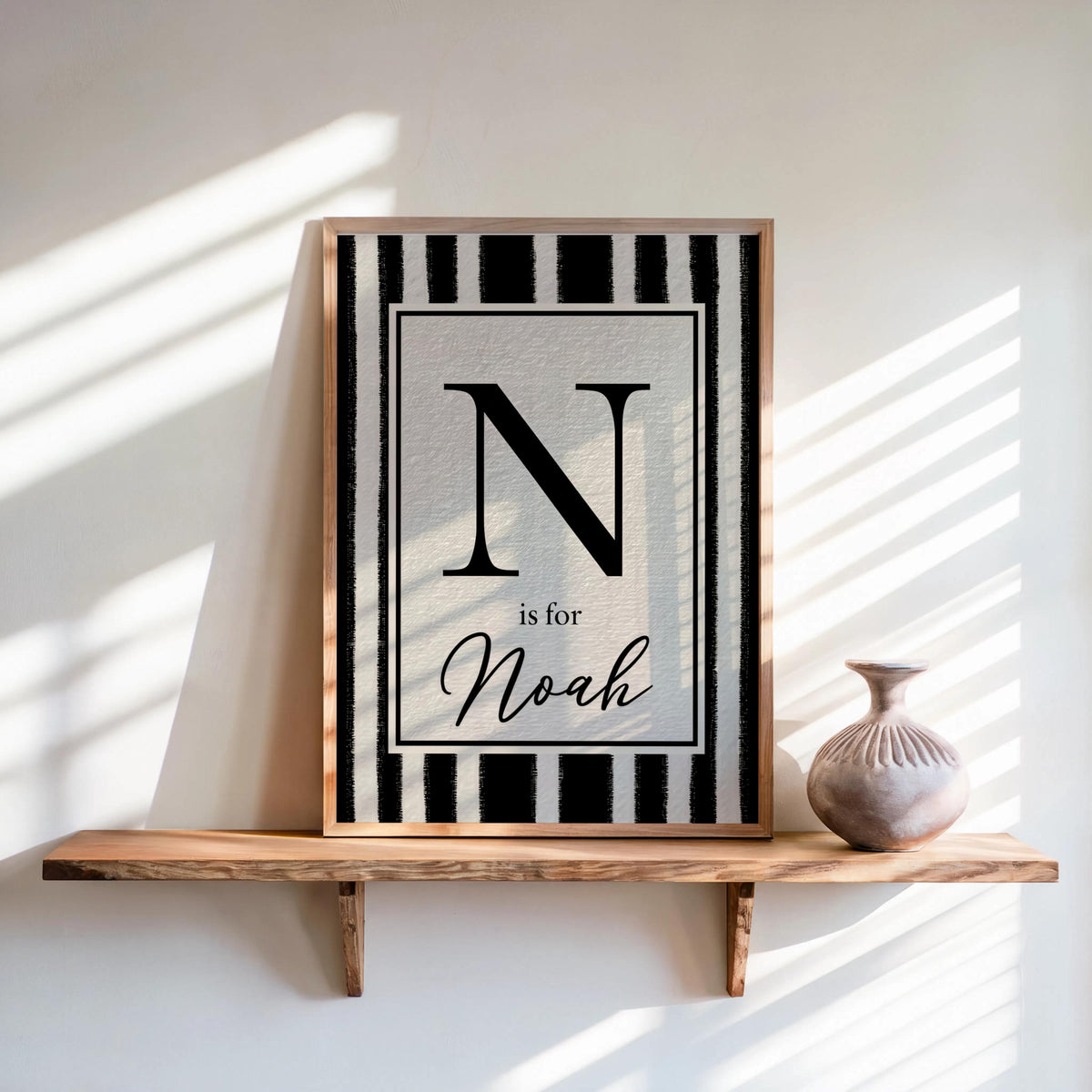 Personalized Initial Letter Nursery Print: Retro Striped Name Wall Art (Physical Print)