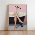 Champagne Bath Art Print: Feminine Pastel Pink Self Care Decor, Funny Bathroom Poster