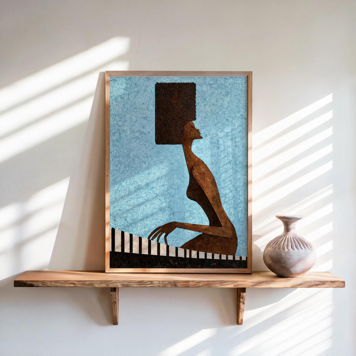 Abstract Jazz Piano Art Print, Black Afro Woman Illustration, Modern Music Wall Decor, Minimalist Pianist Poster, Mid Century Afrocentric