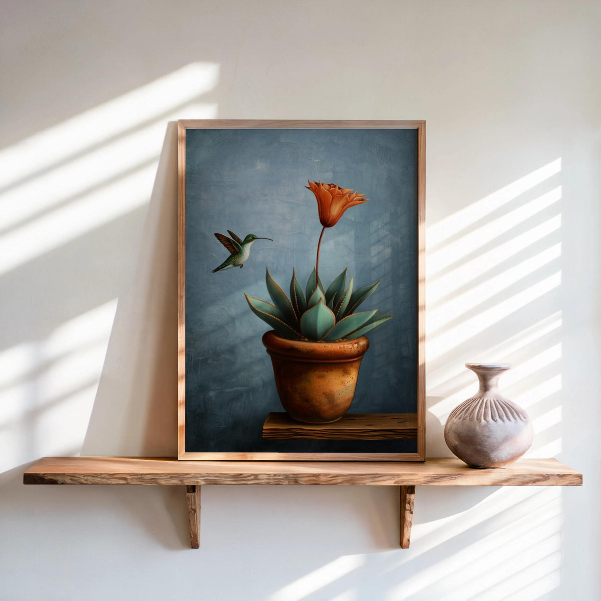 Hummingbird Mexican Wall Art, Vintage Agave Botanical Flower Print, Cottage Garden Poster, Plant Lover Kitchen Decor, Bird Lover Gift