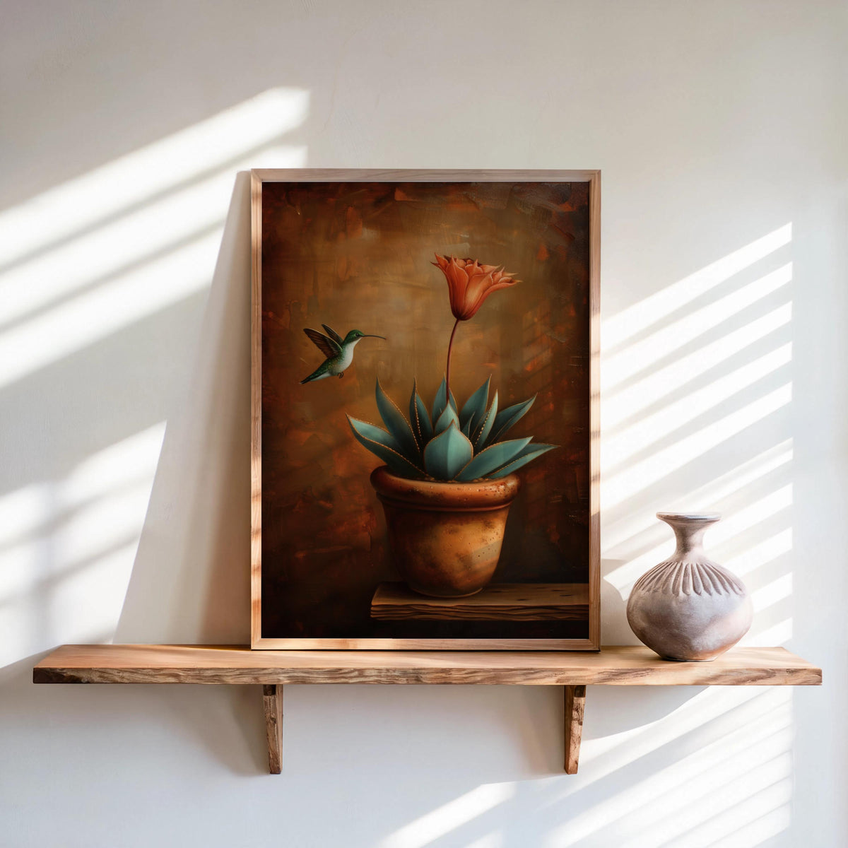 Hummingbird Mexican Wall Art, Vintage Agave Botanical Flower Print, Cottage Garden Poster, Plant Lover Kitchen Decor, Bird Lover Gift