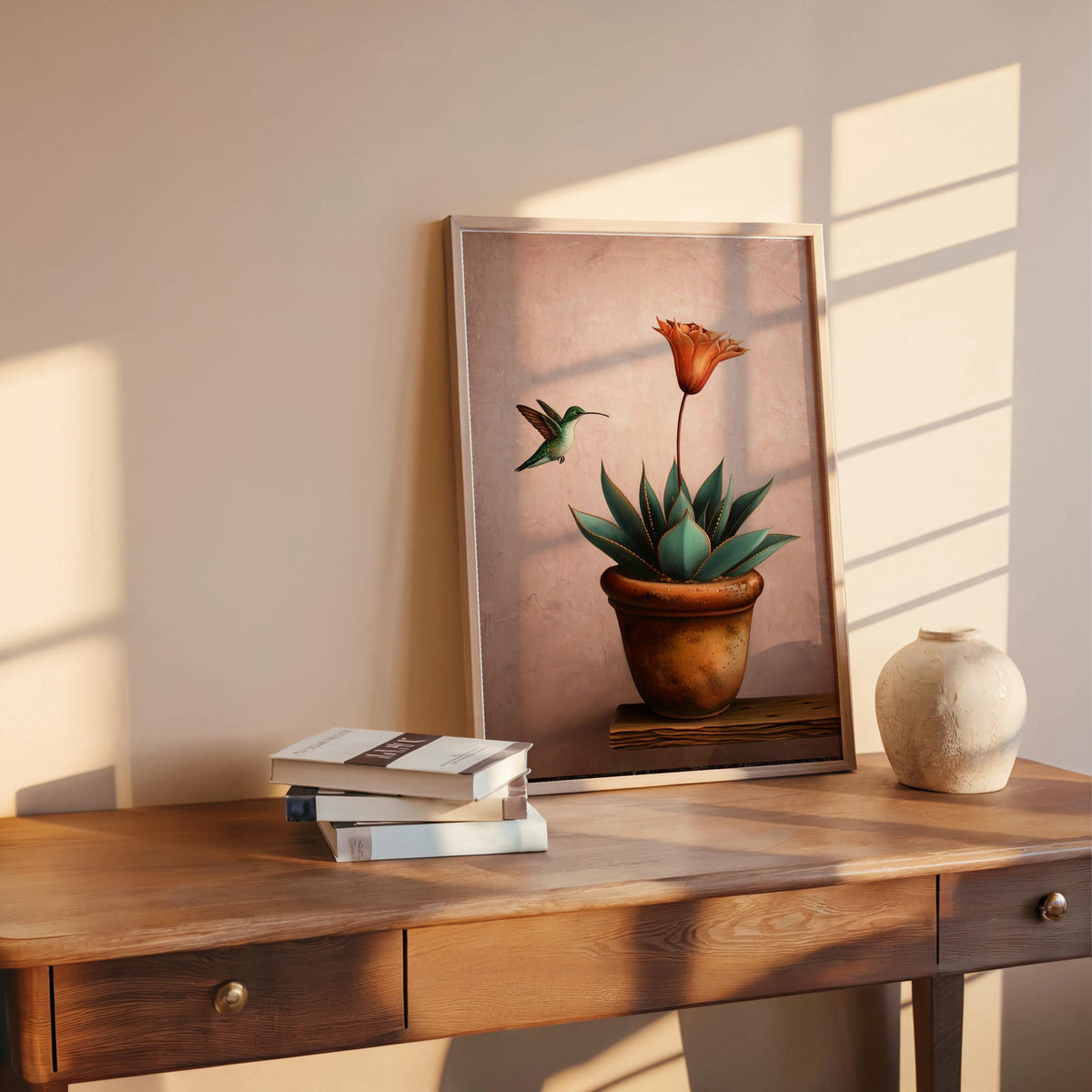 Hummingbird Mexican Wall Art, Vintage Agave Botanical Flower Print, Cottage Garden Poster, Plant Lover Kitchen Decor, Bird Lover Gift