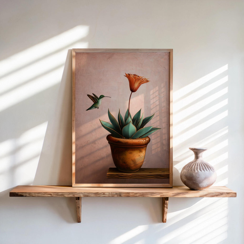 Hummingbird Mexican Wall Art, Vintage Agave Botanical Flower Print, Cottage Garden Poster, Plant Lover Kitchen Decor, Bird Lover Gift