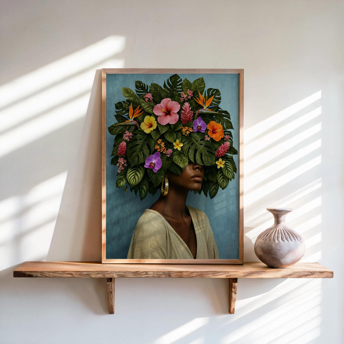Black Girl Flower Afro Art Print Set, Floral Fashion Black Woman Decor, Botanical Afrocentric Feminist Poster, Tropical African Plant Lover