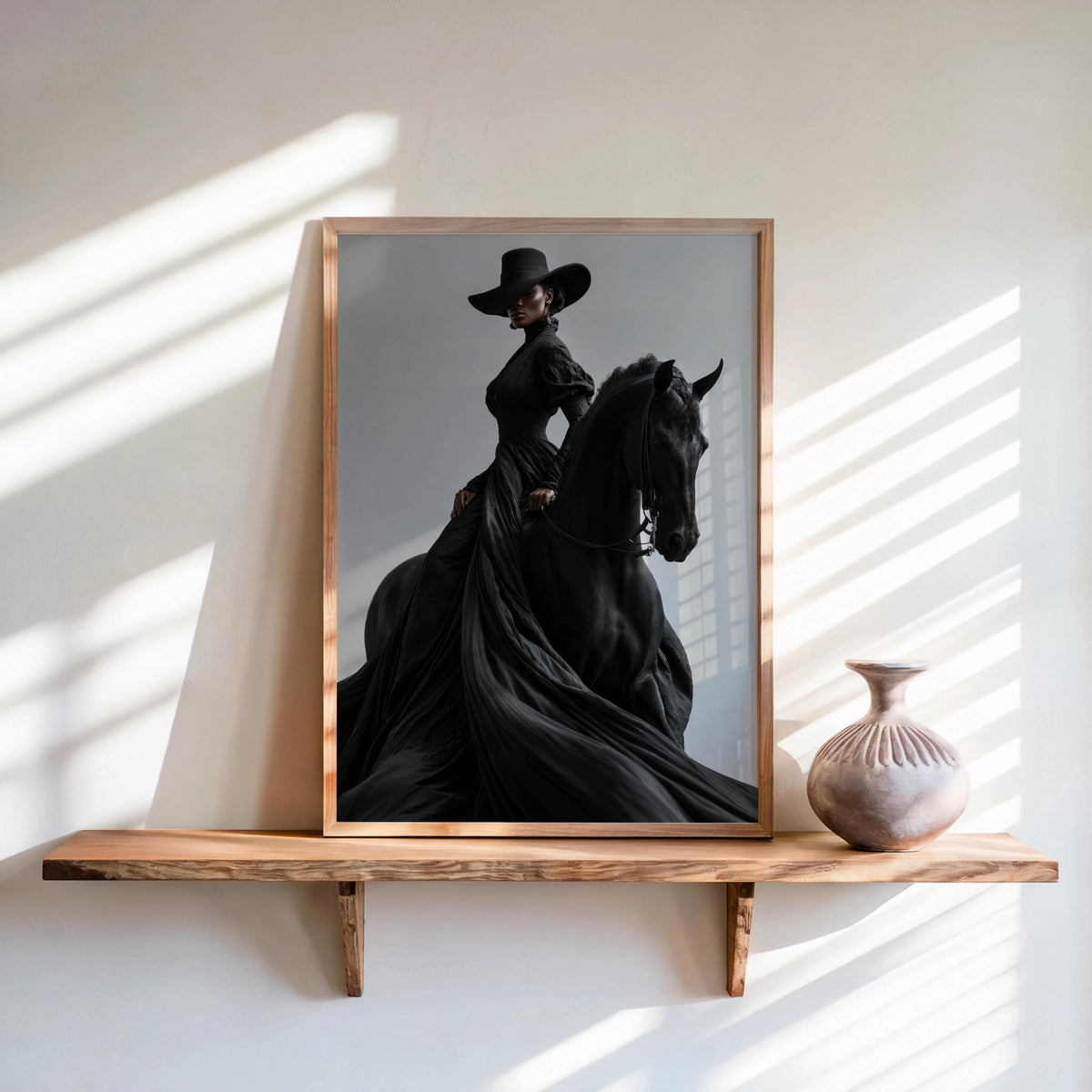 Afrocentric Horse Rider Wall Art, Black Woman Equestrian Fashion Print, Minimalist Girly fine Art, Chic African American Statement Decor