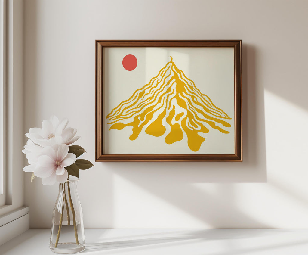 Abstract Mountain Landscape Wall Art, Retro Geometric Peak Hiking Print, Vintage Nature Decor, Mid Century Minimalist Climber Print