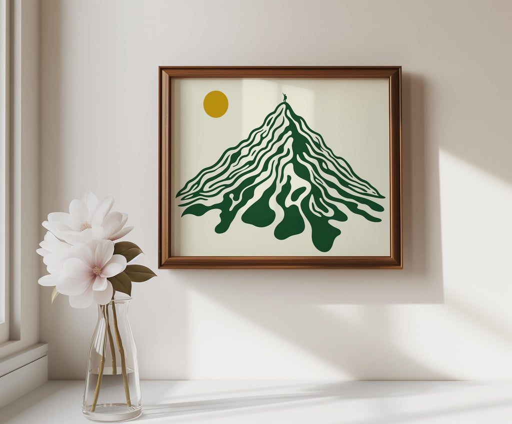 Abstract Mountain Landscape Wall Art, Retro Geometric Peak Hiking Print, Vintage Nature Decor, Mid Century Minimalist Climber Print
