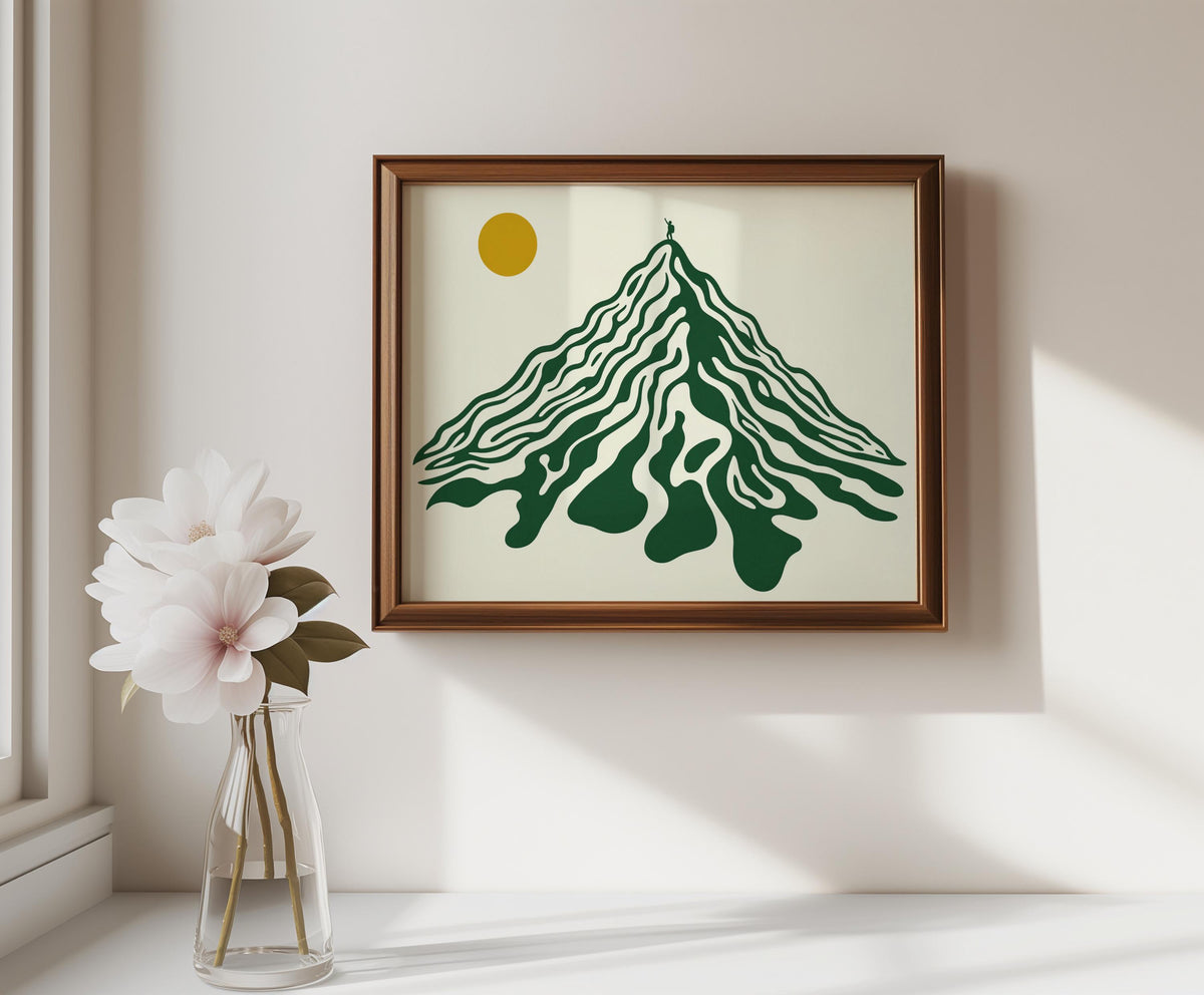 Abstract Mountain Landscape Wall Art, Retro Geometric Peak Hiking Print, Vintage Nature Decor, Mid Century Minimalist Climber Print