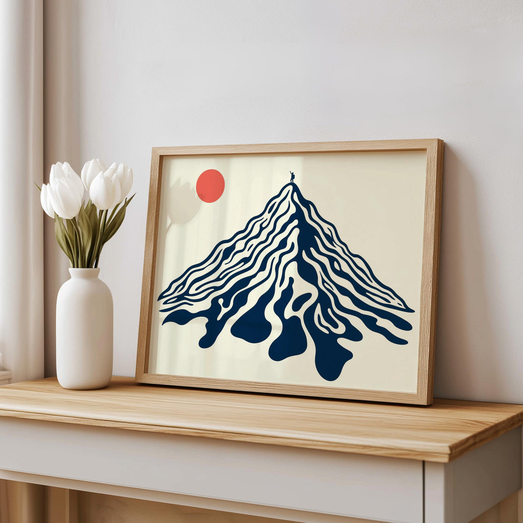 Abstract Mountain Landscape Wall Art, Retro Geometric Peak Hiking Print, Vintage Nature Decor, Mid Century Minimalist Climber Print