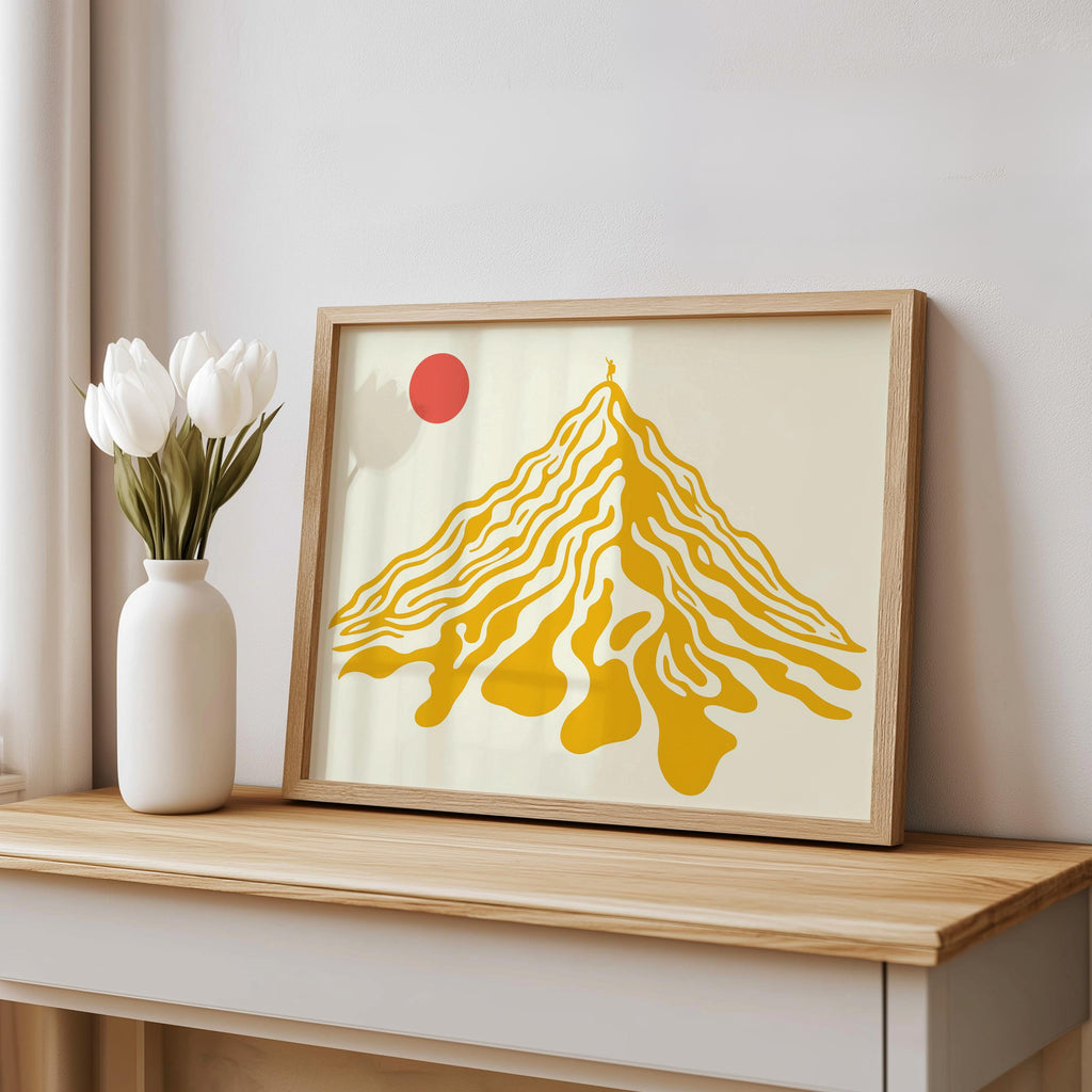 Abstract Mountain Landscape Wall Art, Retro Geometric Peak Hiking Print, Vintage Nature Decor, Mid Century Minimalist Climber Print