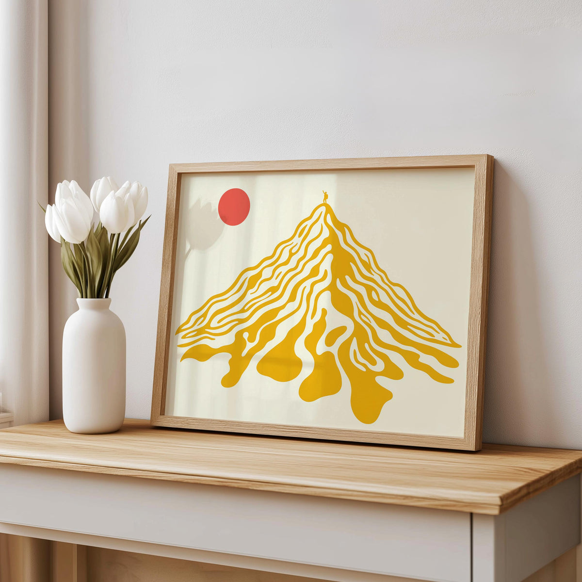 Abstract Mountain Landscape Wall Art, Retro Geometric Peak Hiking Print, Vintage Nature Decor, Mid Century Minimalist Climber Print
