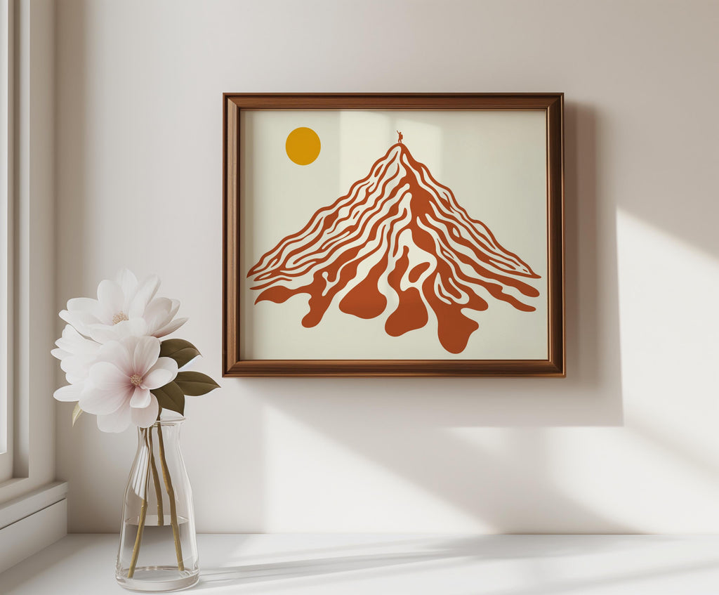 Abstract Mountain Landscape Wall Art, Retro Geometric Peak Hiking Print, Vintage Nature Decor, Mid Century Minimalist Climber Print