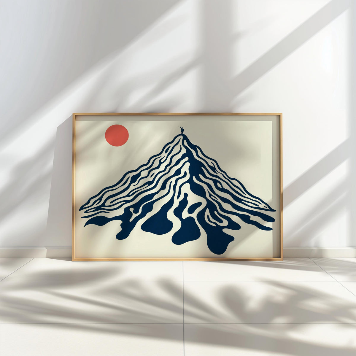Abstract Mountain Landscape Wall Art, Retro Geometric Peak Hiking Print, Vintage Nature Decor, Mid Century Minimalist Climber Print