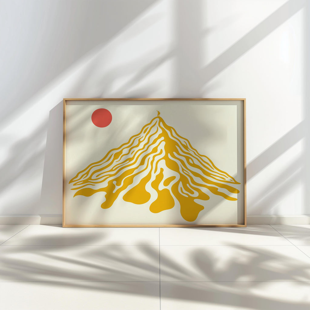 Abstract Mountain Landscape Wall Art, Retro Geometric Peak Hiking Print, Vintage Nature Decor, Mid Century Minimalist Climber Print