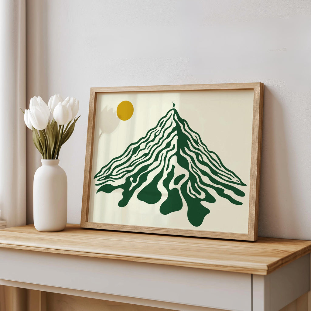 Abstract Mountain Landscape Wall Art, Retro Geometric Peak Hiking Print, Vintage Nature Decor, Mid Century Minimalist Climber Print