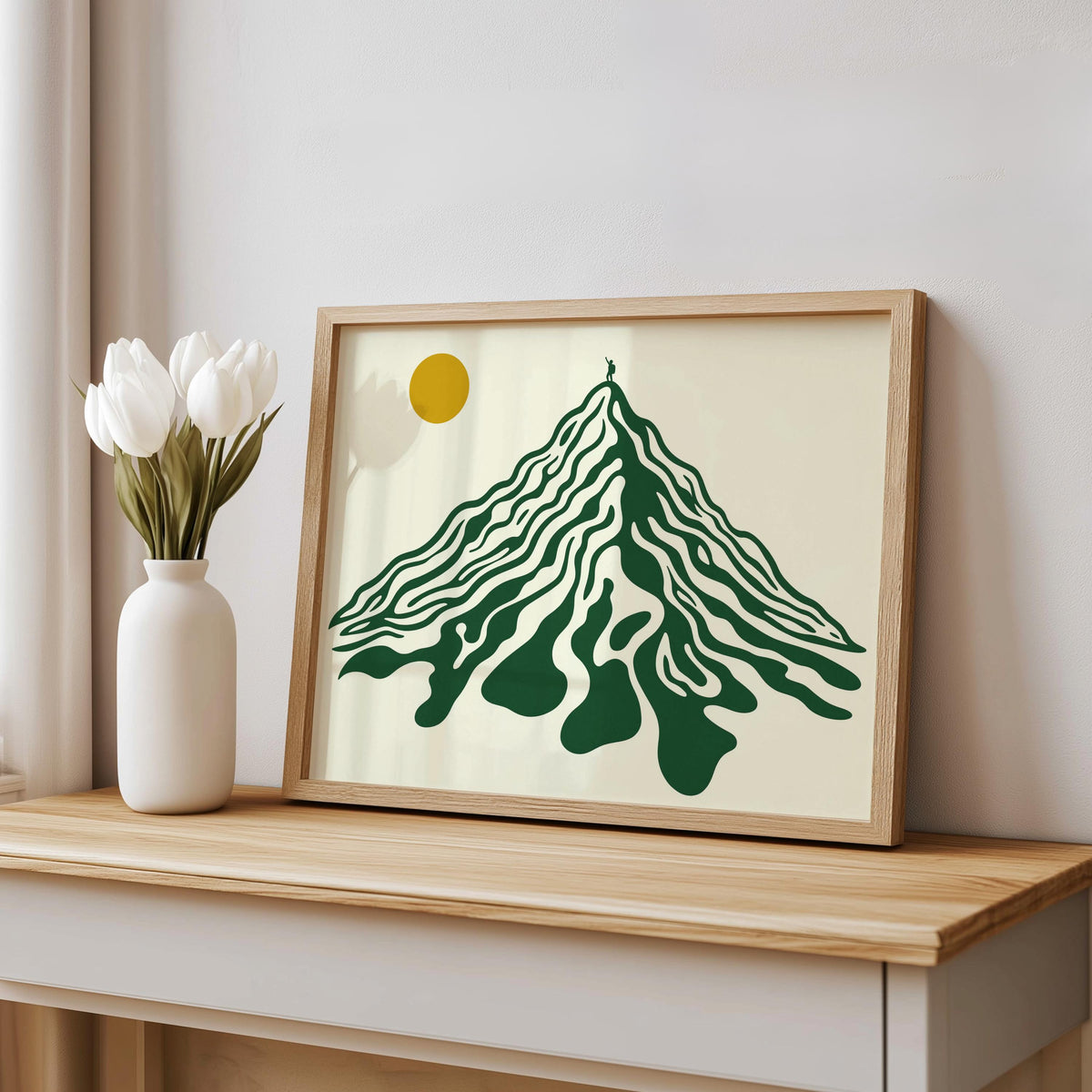 Abstract Mountain Landscape Wall Art, Retro Geometric Peak Hiking Print, Vintage Nature Decor, Mid Century Minimalist Climber Print