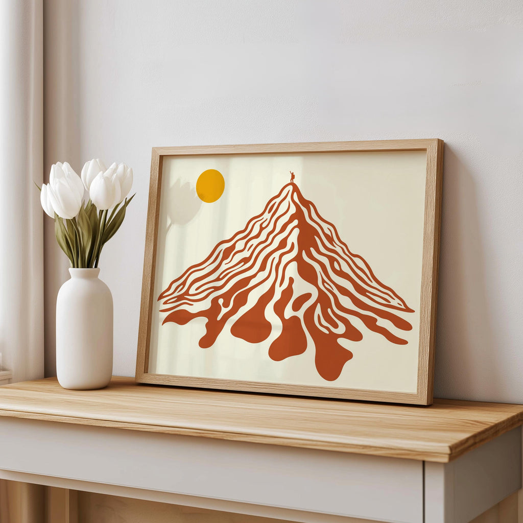 Abstract Mountain Landscape Wall Art, Retro Geometric Peak Hiking Print, Vintage Nature Decor, Mid Century Minimalist Climber Print