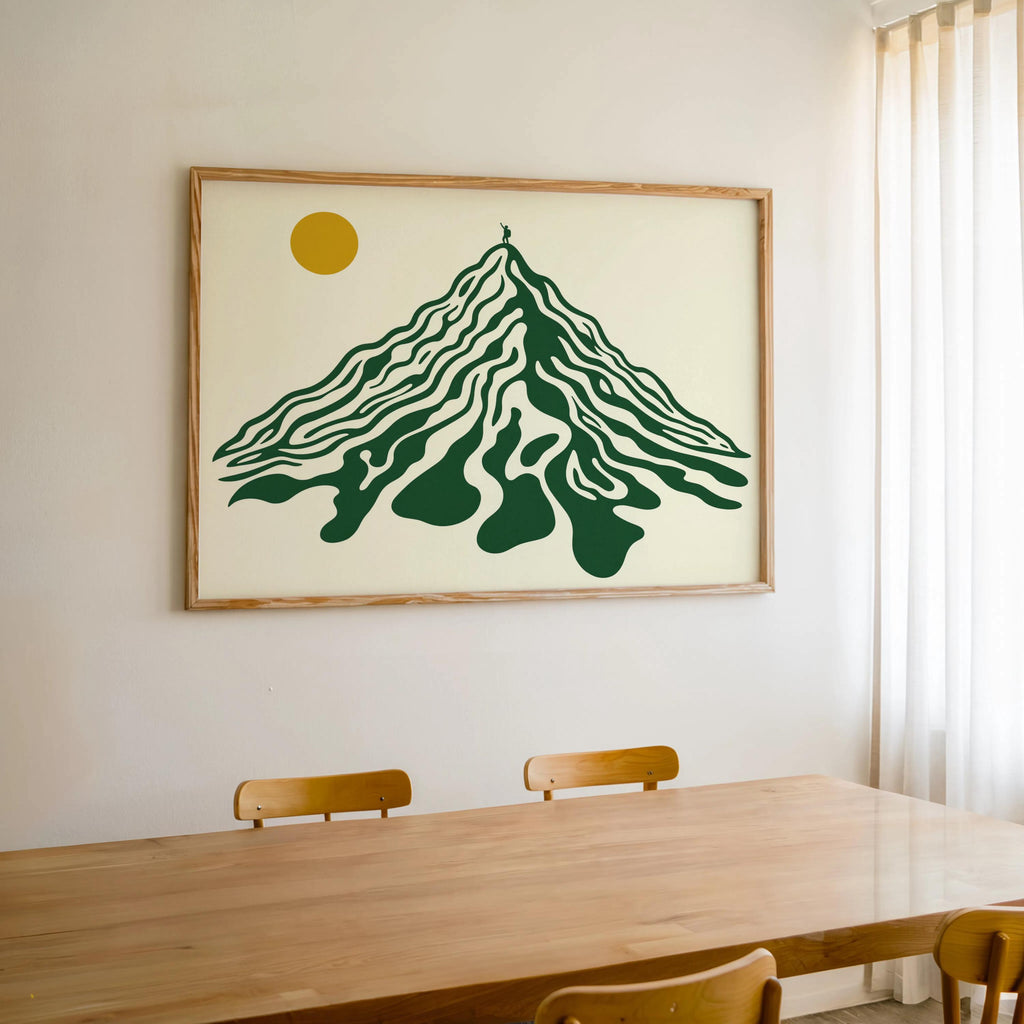 Abstract Mountain Landscape Wall Art, Retro Geometric Peak Hiking Print, Vintage Nature Decor, Mid Century Minimalist Climber Print