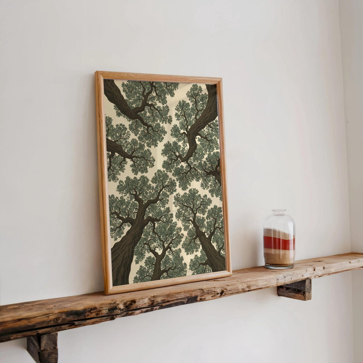 Forest Canopy Wall Art: Tree Treetop Illustration, Minimalist Nature Print, Earthy Green Botanical Decor, Woodland nature Japanese style