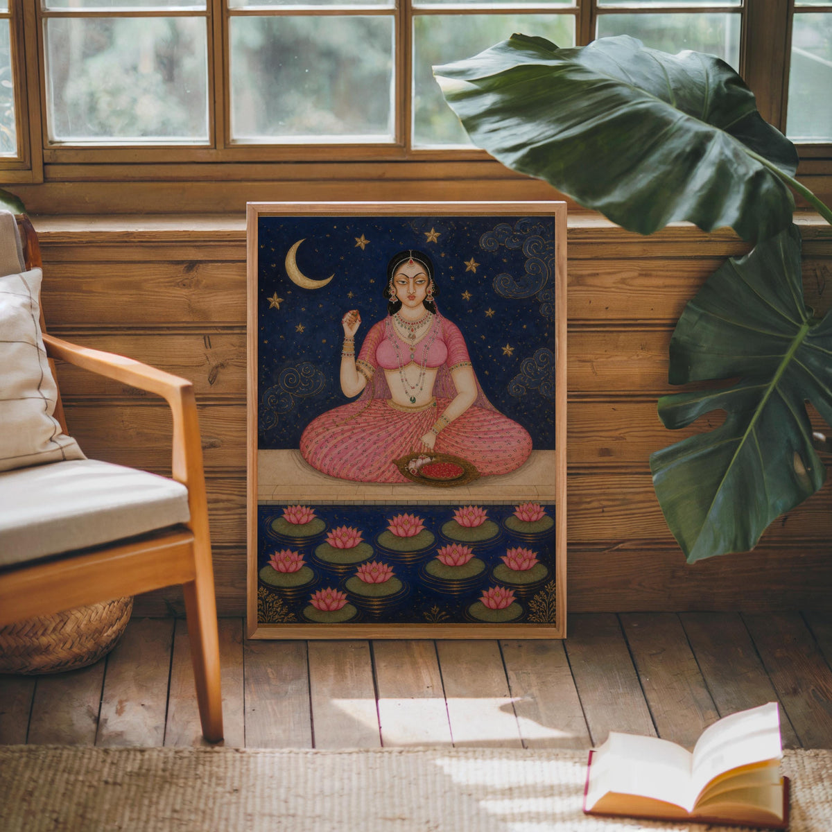 Mughal Miniature Painting, Indian Queen Floral Art, Royal South Asian Wall Decor