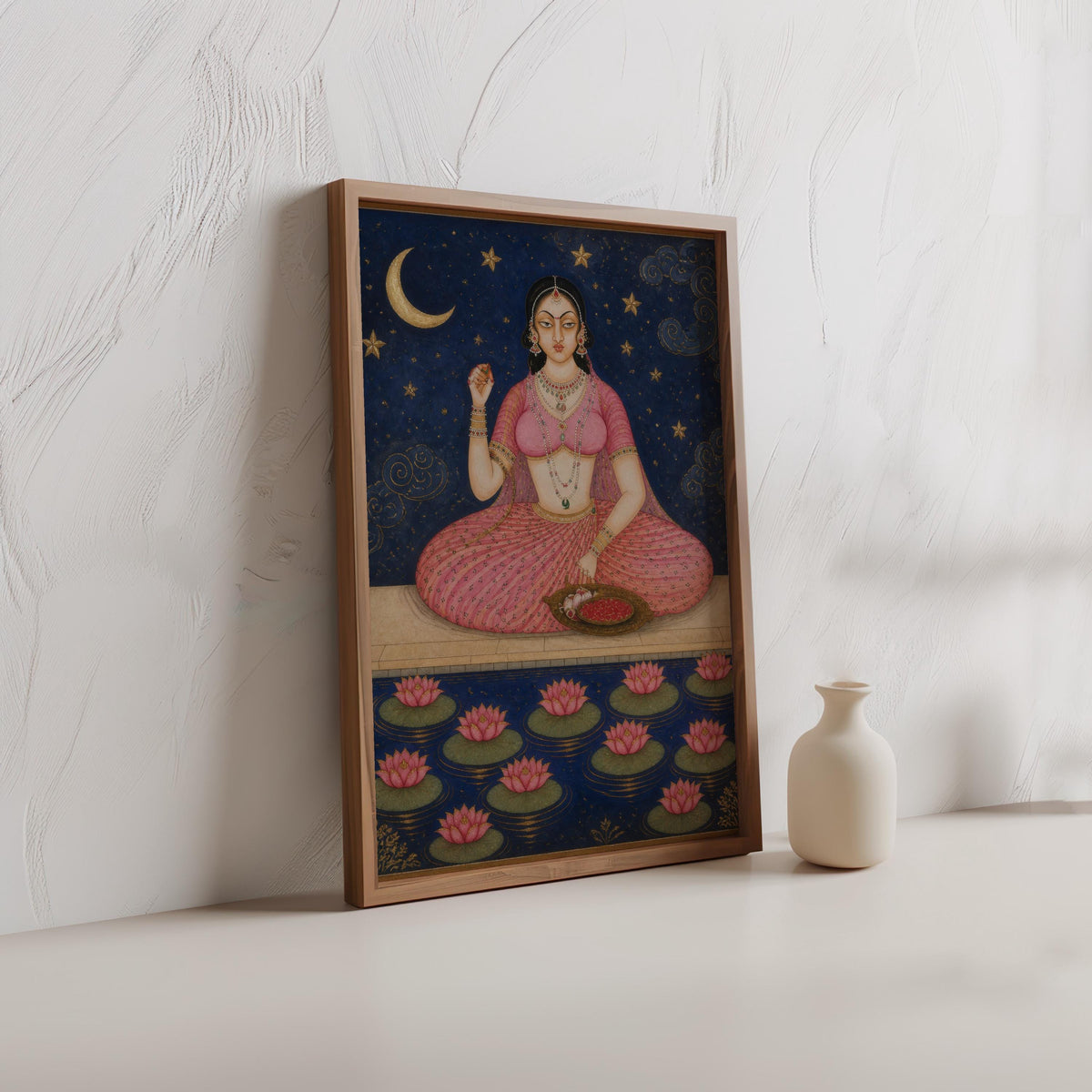 Mughal Miniature Painting, Indian Queen Floral Art, Royal South Asian Wall Decor