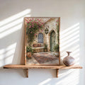 Palestinian Courtyard Arabic Wall Art, Middle Eastern Tiles Print, Mediterranean Olive Tree Garden, Traditional Islamic Architecture Decor