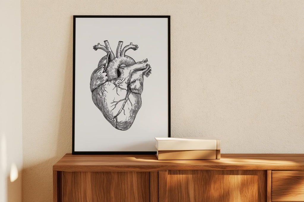 Anatomical Heart Line Art Print, Medical Office Decor, Minimalist Doctor Illustration