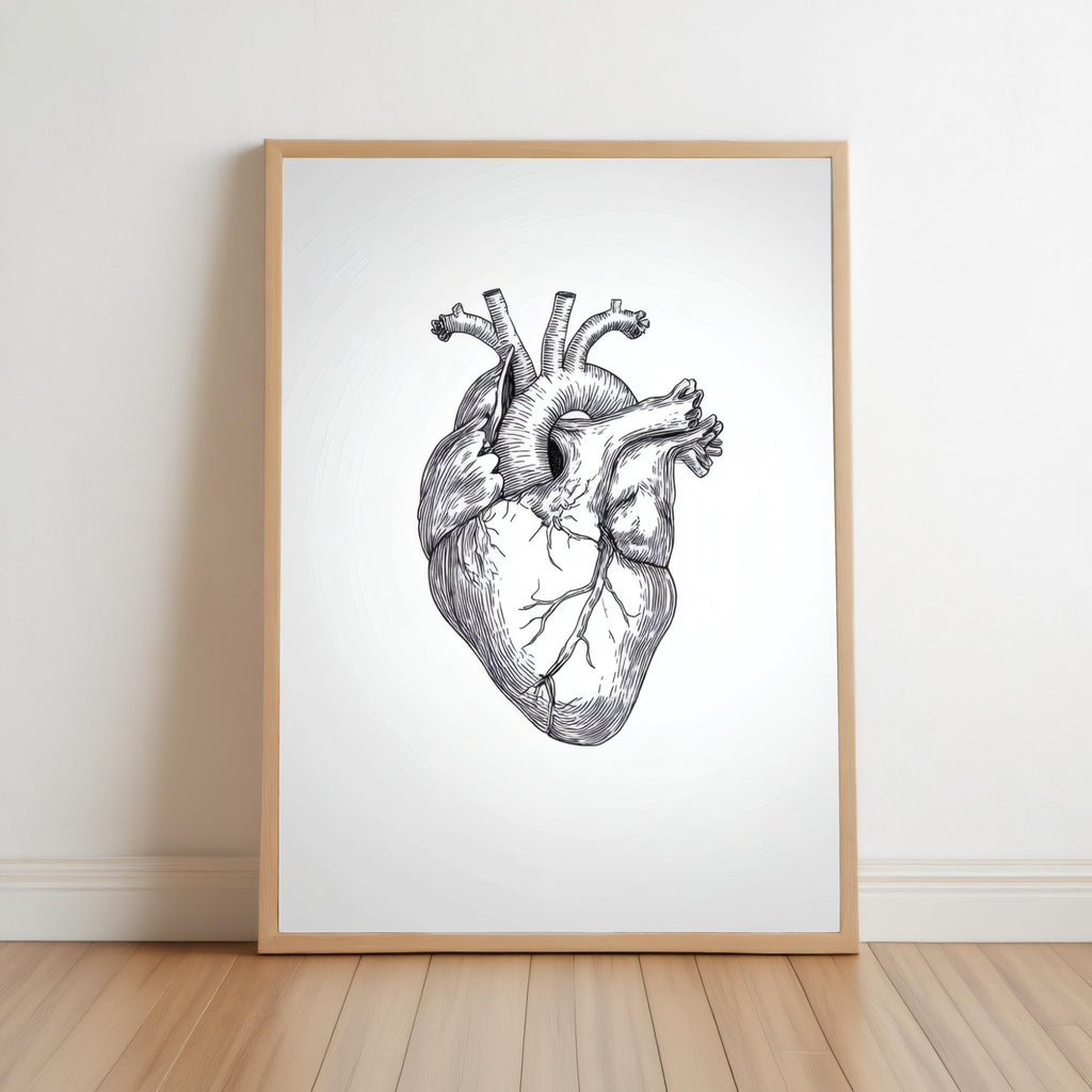 Anatomical Heart Line Art Print, Medical Office Decor, Minimalist Doctor Illustration