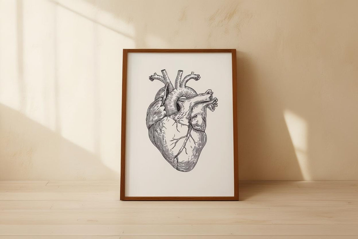 Anatomical Heart Line Art Print, Medical Office Decor, Minimalist Doctor Illustration