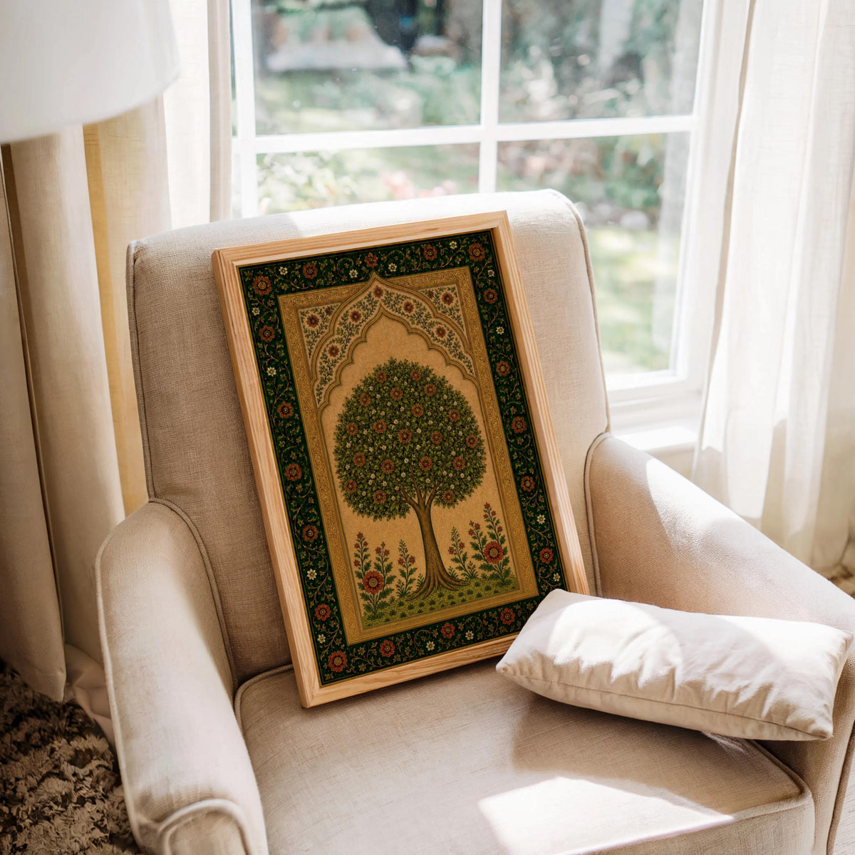 Arab Tree of Life Wall Art, Persian Floral Print, Islamic Geometrical Pattern, Middle Eastern Paradise Garden Decor, Botanical Olive Poster
