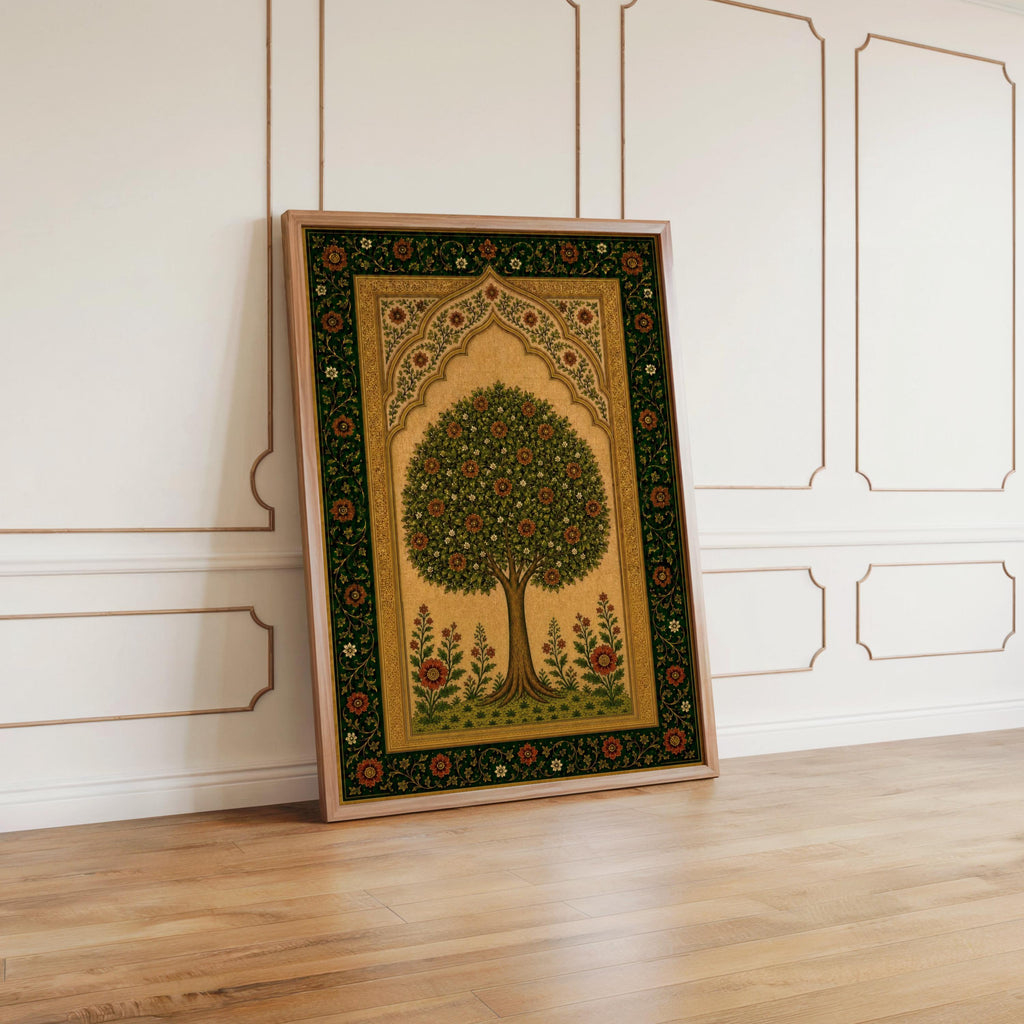 Arab Tree of Life Wall Art, Persian Floral Print, Islamic Geometrical Pattern, Middle Eastern Paradise Garden Decor, Botanical Olive Poster