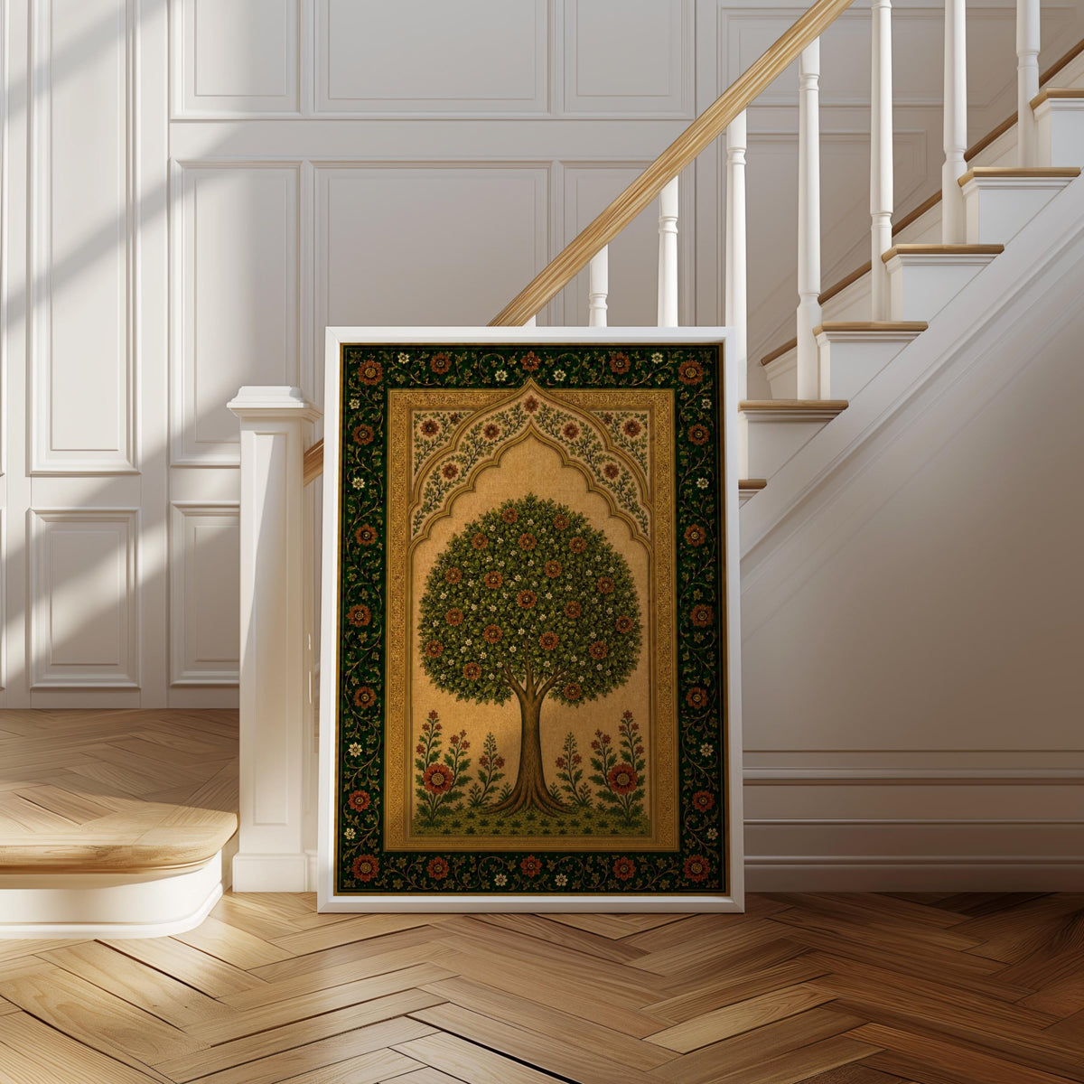 Arab Tree of Life Wall Art, Persian Floral Print, Islamic Geometrical Pattern, Middle Eastern Paradise Garden Decor, Botanical Olive Poster
