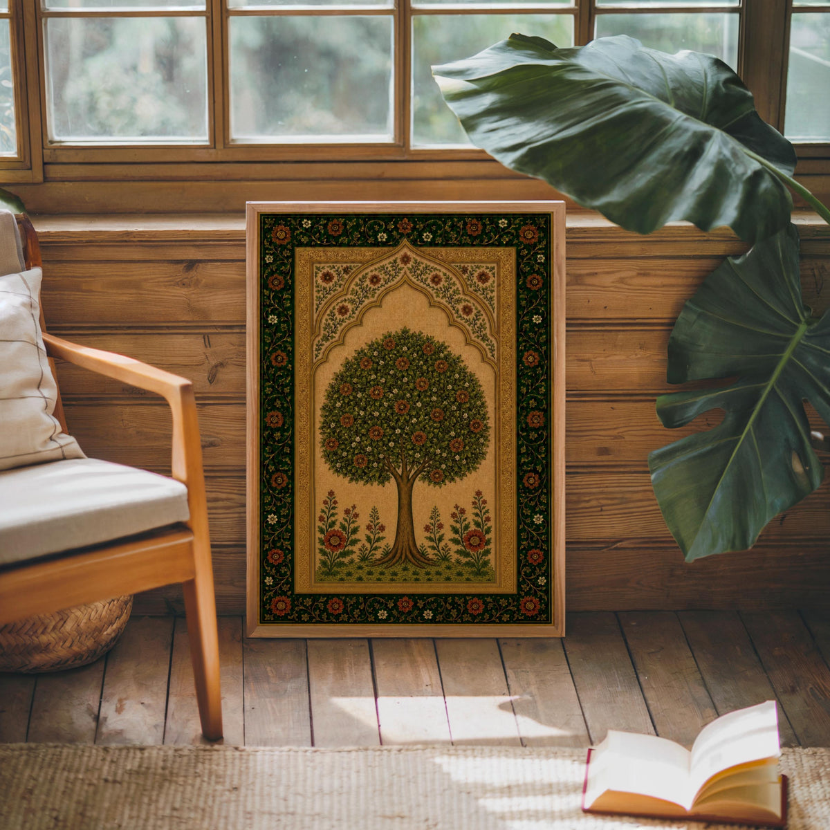 Arab Tree of Life Wall Art, Persian Floral Print, Islamic Geometrical Pattern, Middle Eastern Paradise Garden Decor, Botanical Olive Poster