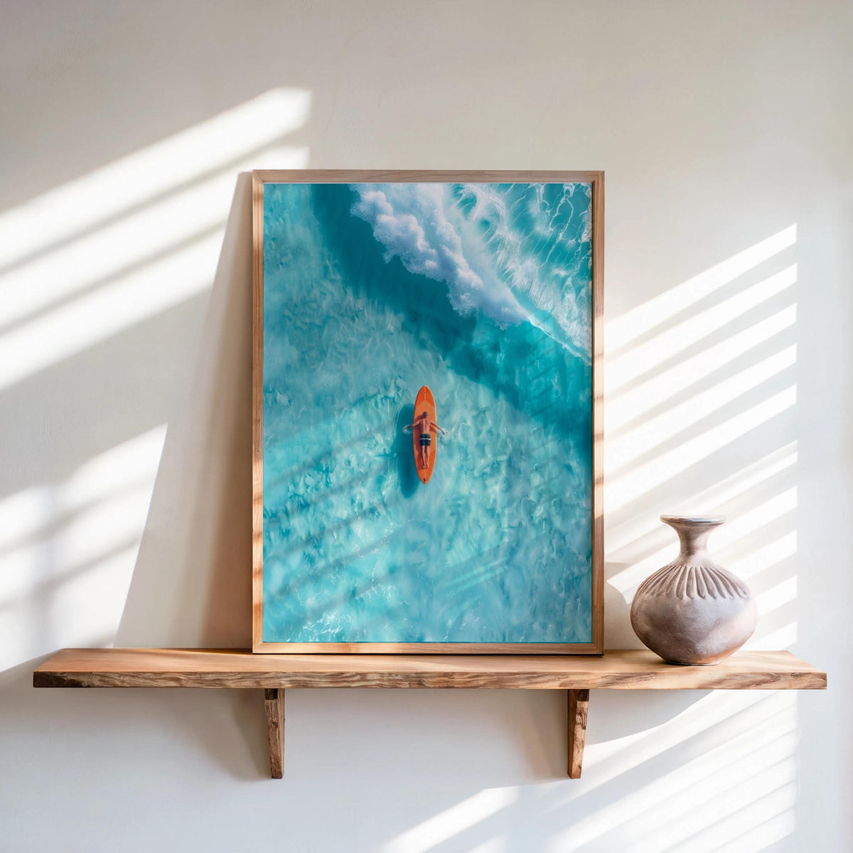 Surfer Art Set of 2: Aerial Beach Surfboard Couple Ocean Print, Coastal Living Wall Decor, Modern Minimalist Girl & Boy Summer Poster