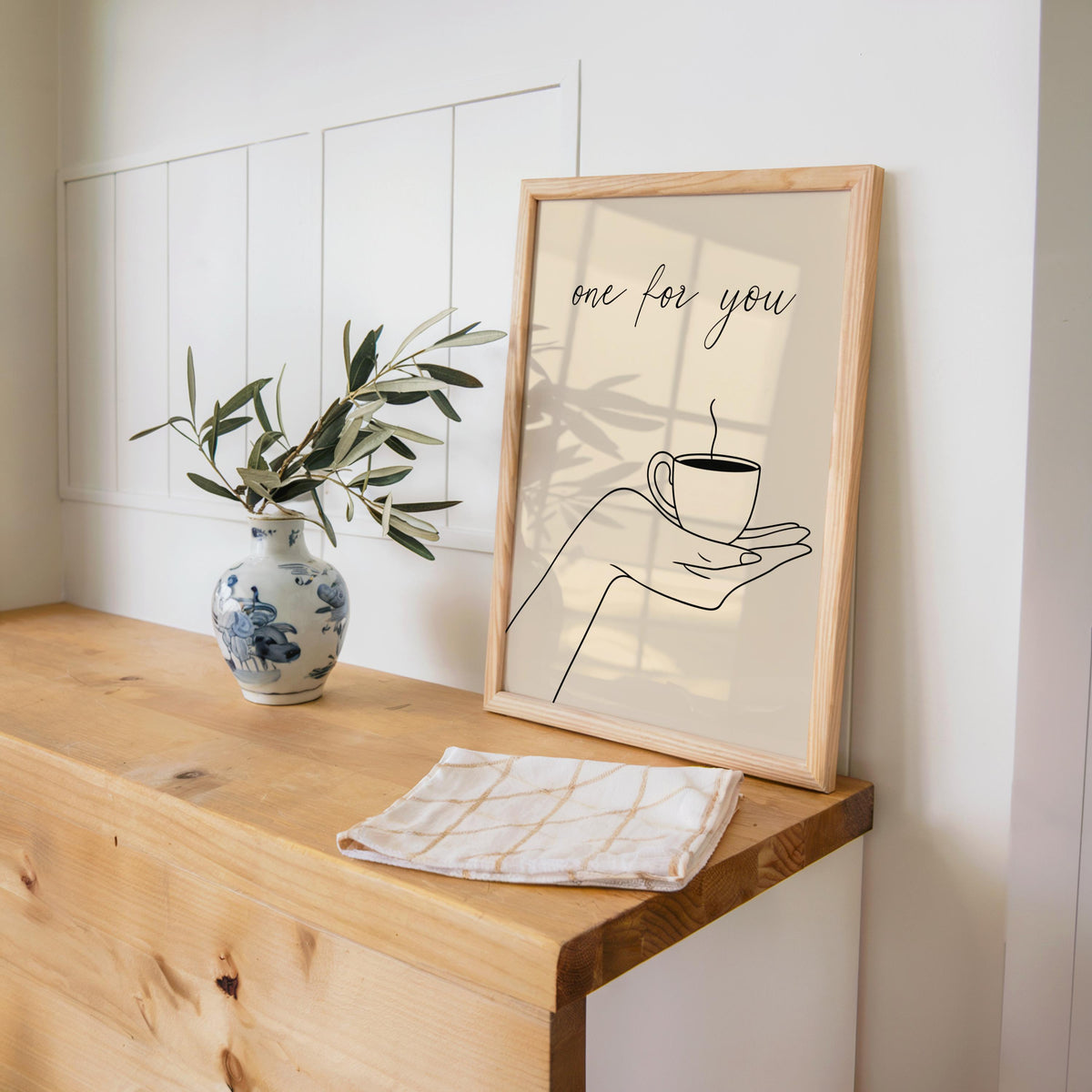Cofee Art Print Set of 2, Minimalist Tea & Coffee Lover Poster, Kitchen Cafe Line Drawing Decor, One for You, One for Me Espresso Couple