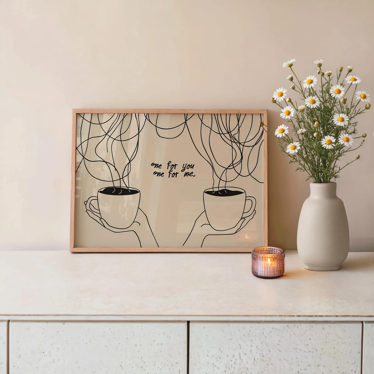Coffee Quote Wall Art, Minimalist Line Art Print, Coffee Bar Kitchen Decor, One for You One for Me Poster