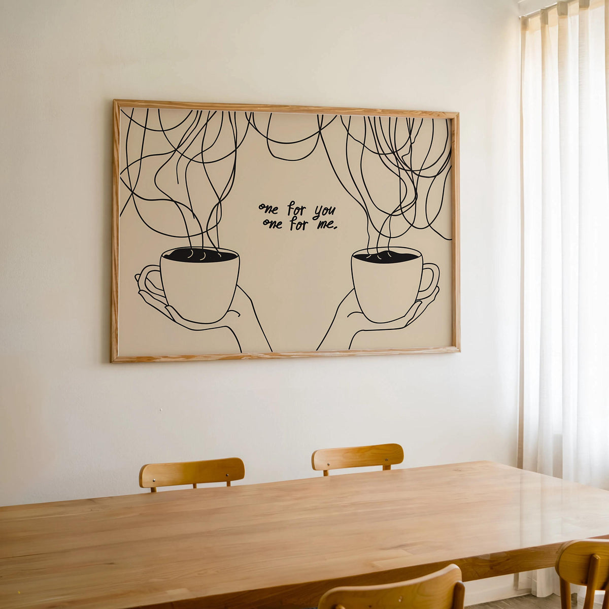 Coffee Quote Wall Art, Minimalist Line Art Print, Coffee Bar Kitchen Decor, One for You One for Me Poster