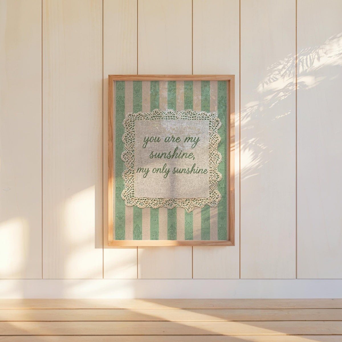 Vintage You Are My Sunshine Quote Print, Shabby Chic Rustic Farmhouse Wall Art, Crochet Lace Nursery Decor, Romantic Pastel Pink Blue Green