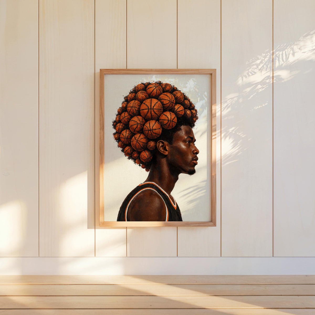 Basketball Afro Print, Surreal Athlete Portrait, Sneakerhead Sports Decor, Afrocentric Black Man Culture Poster, Modern Urban Wall Art