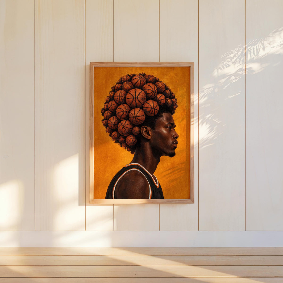 Basketball Afro Print, Surreal Athlete Portrait, Sneakerhead Sports Decor, Afrocentric Black Man Culture Poster, Modern Urban Wall Art