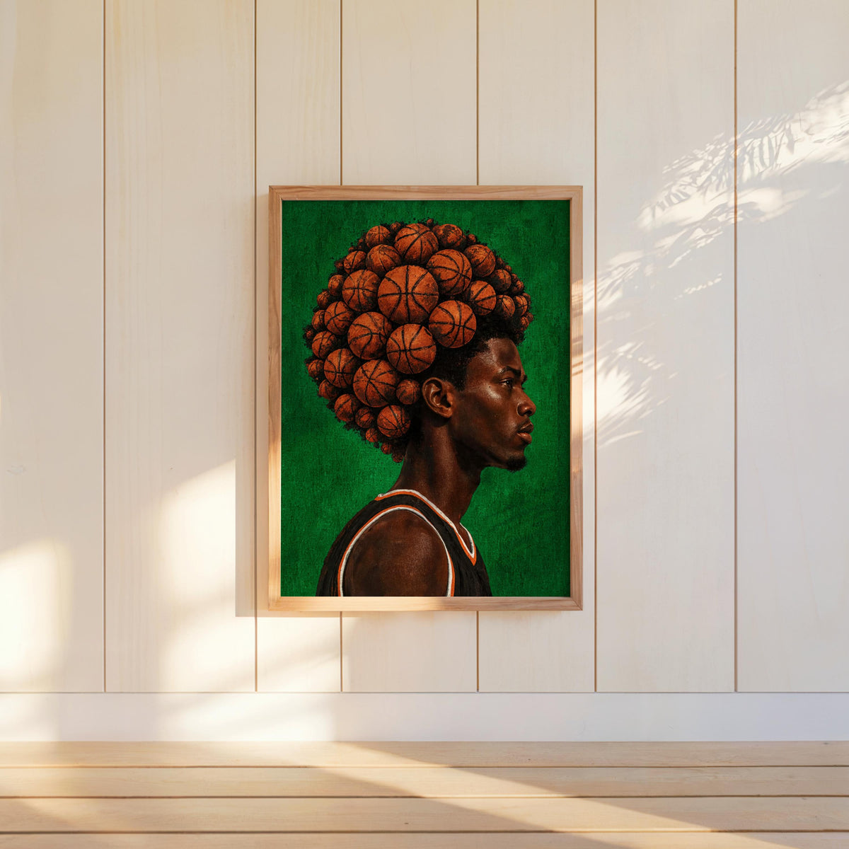 Basketball Afro Print, Surreal Athlete Portrait, Sneakerhead Sports Decor, Afrocentric Black Man Culture Poster, Modern Urban Wall Art
