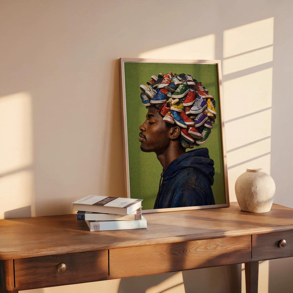 Sneakerhead Afro Print, Trainers Shoe Afrocentric Black Man Portrait, Urban Fashion Wall Decor, Bold Streetwear Poster, Street Style Pop Art