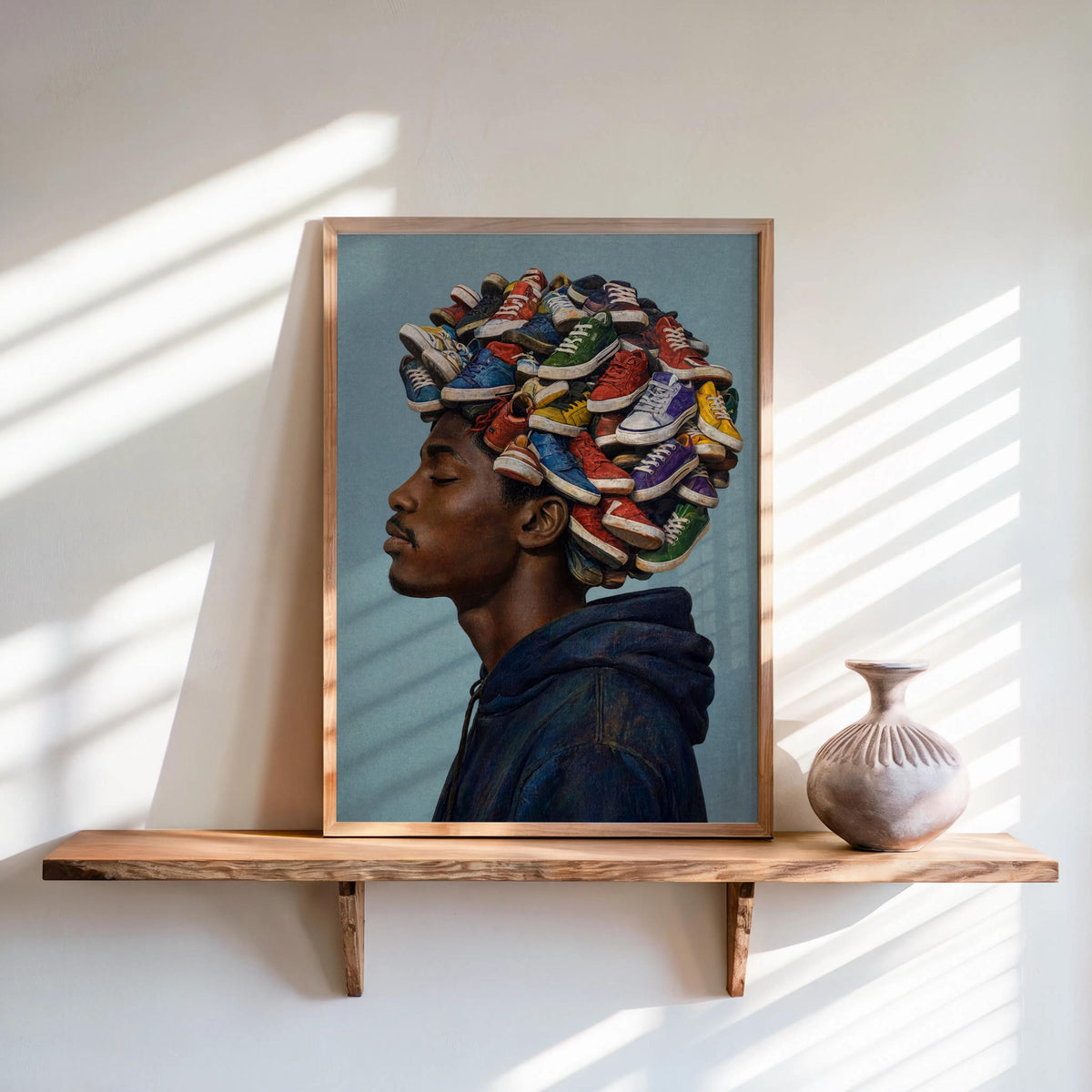 Sneakerhead Afro Print, Trainers Shoe Afrocentric Black Man Portrait, Urban Fashion Wall Decor, Bold Streetwear Poster, Street Style Pop Art