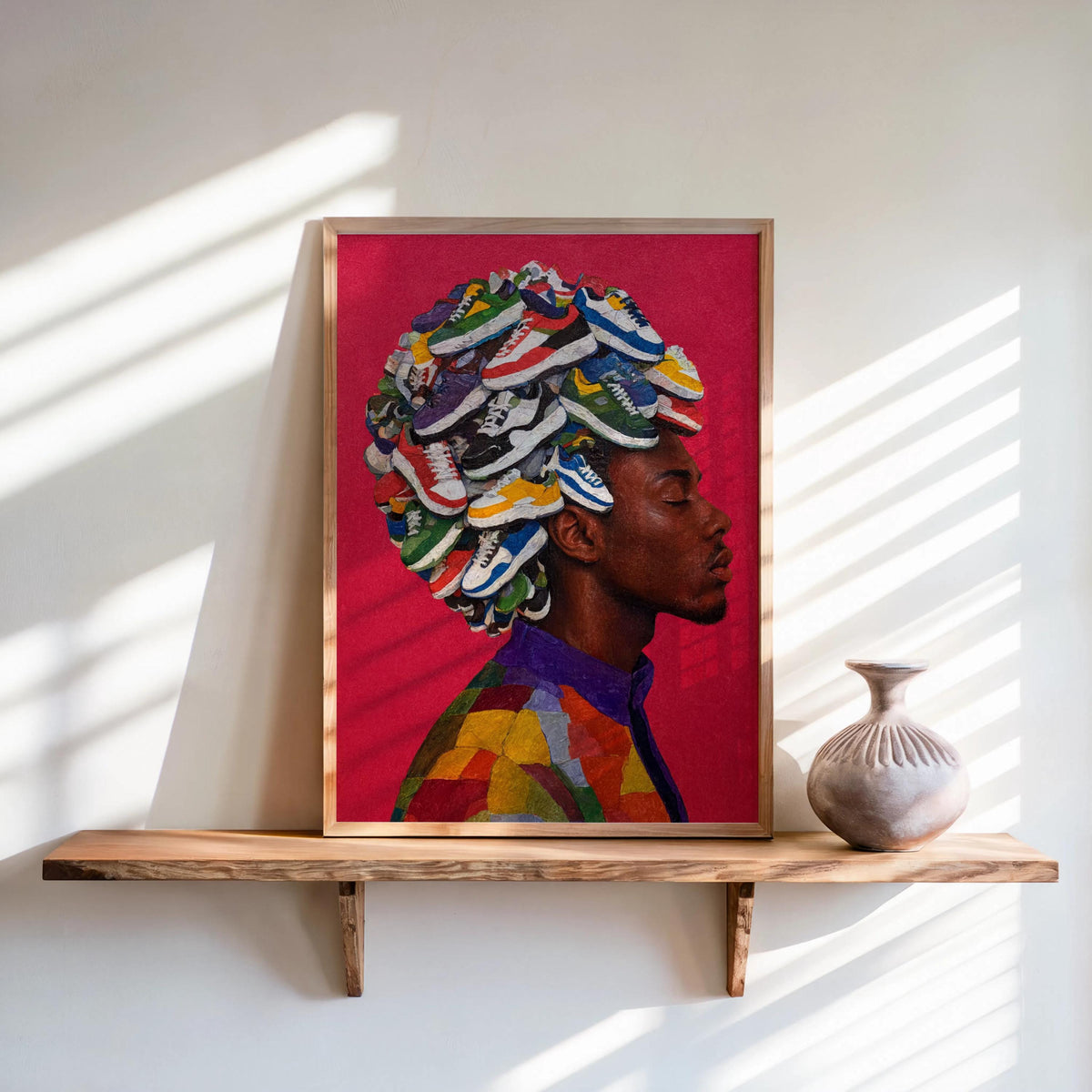 Afro Sneakerhead Black Man Wall Art, Urban Afrocentric Trainers Shoe Print, Streetwear Fashion Decor, Basketball Street Style Culture Poster