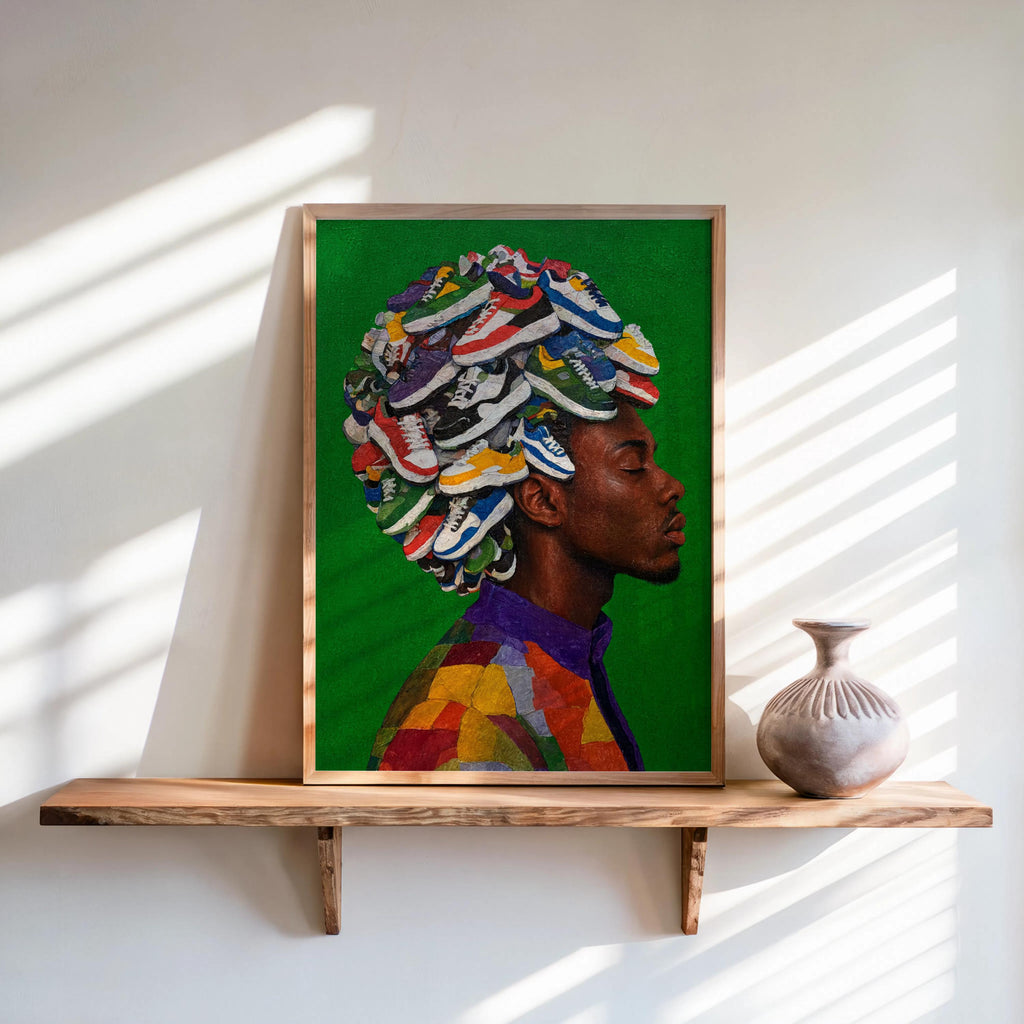 Afro Sneakerhead Black Man Wall Art, Urban Afrocentric Trainers Shoe Print, Streetwear Fashion Decor, Basketball Street Style Culture Poster