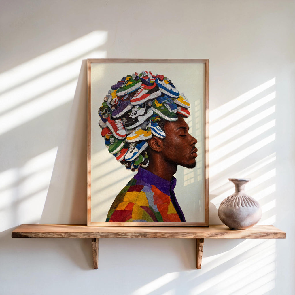 Afro Sneakerhead Black Man Wall Art, Urban Afrocentric Trainers Shoe Print, Streetwear Fashion Decor, Basketball Street Style Culture Poster