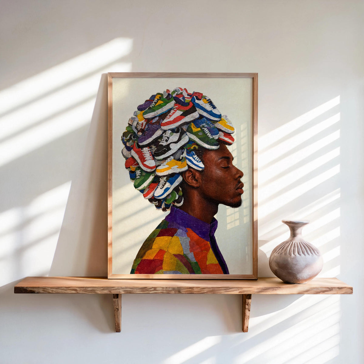 Afro Sneakerhead Black Man Wall Art, Urban Afrocentric Trainers Shoe Print, Streetwear Fashion Decor, Basketball Street Style Culture Poster